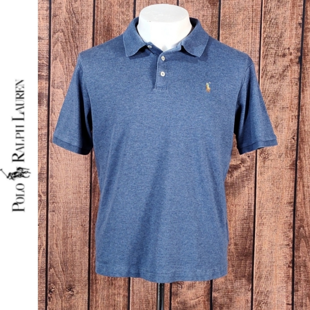 Multi Color Pony On Blue Heather Soft 3 Button Collar Mens Polo
